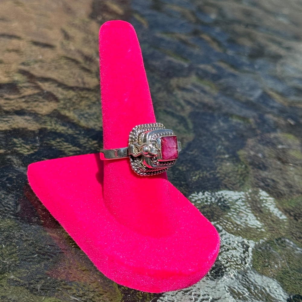 Solid Sterling Silver & Genuine Ruby Poison Box R… - image 2